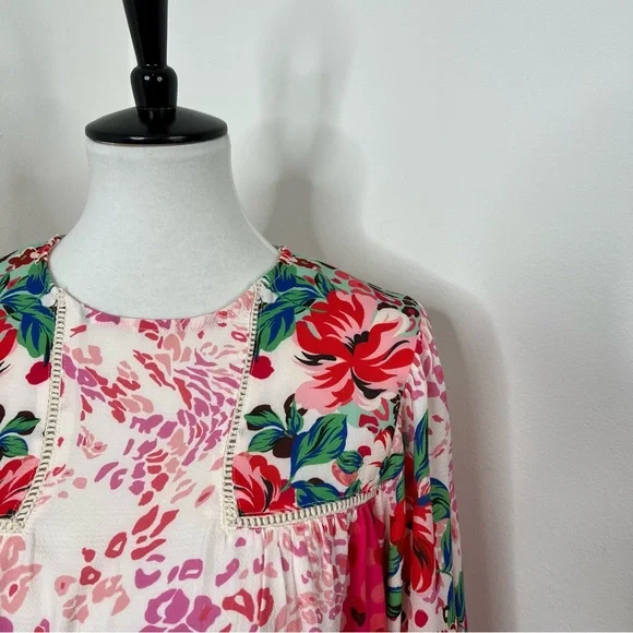 Umgee | NWT Rosie Fushia Floral Animal Print Dot Long Sleeve Tunic Dress - Picture 6 of 12
